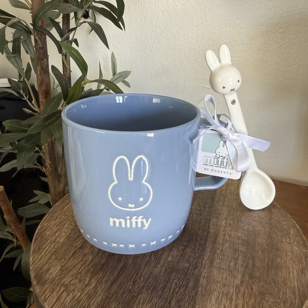 Miffy By Magenta Bunny Rabbit Figural Mug Kawaii 16 Oz Stir Spoon Baby Blue NWT